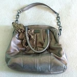 Pewter leather Coach bag + scarf